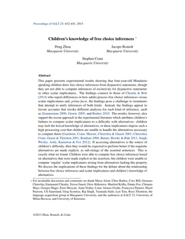 Children's Knowledge of Free Choice Inferences