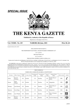 THE KENYA GAZETTE Published by Authority of the Republic of Kenya (Registered As a Newspaper at the G.P.O.)