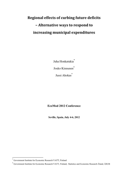 Regional Effects of Curbing Future Deficits – Alternative Ways to Respond to Increasing Municipal Expenditures