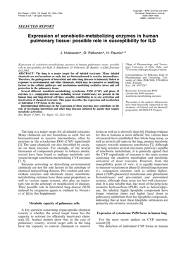 Expression of Xenobiotic-Metabolizing Enzymes in Human Pulmonary Tissue: Possible Role in Susceptibility for ILD