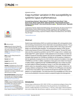 Copy Number Variation in the Susceptibility to Systemic Lupus Erythematosus