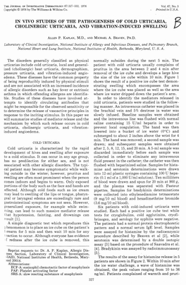 In Vivo Studies of the Pathogenesis of Cold Urticaria, Cholinergic