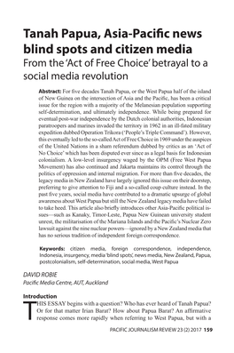 Tanah Papua, Asia-Pacific News Blind Spots and Citizen Media from the ‘Act of Free Choice’ Betrayal to a Social Media Revolution