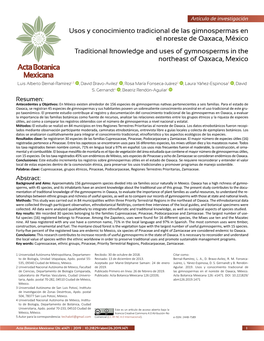 Usos Y Conocimiento Tradicional De Las Gimnospermas En El Noreste De Oaxaca, México Traditional Knowledge and Uses of Gymnosperms in the Northeast of Oaxaca, Mexico