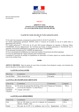 Projet Arrrêté Préfectoral Insituant Les Réserves Et Parcours