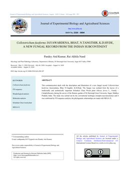 Journal of Experimental Biology and Agricultural Sciences, August - 2020; Volume – 8(4) Page 500 – 507