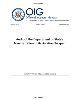 Audit of the Department of State's Administration of Its Aviation