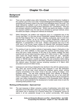 Derby and Derbyshire Minerals Local Plan - Adopted Edition - April 2000 Incorporating First Alteration: Chapter 13 - Coal - November 2002