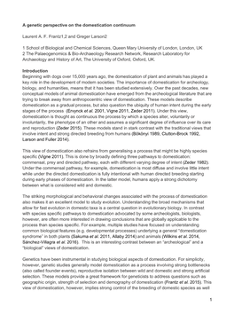 1 a Genetic Perspective on the Domestication Continuum Laurent