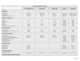 2021-2022 Traditional Academic Calendar