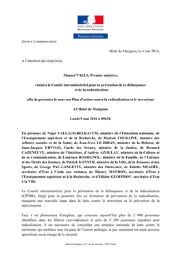 Manuel Valls Réunit Le Comité Interministériel Pour