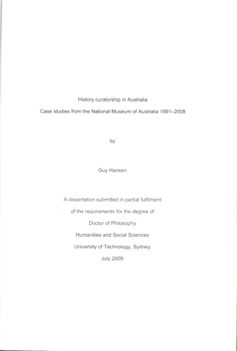 History Curatorship in Australia Case Studies from the National Museum