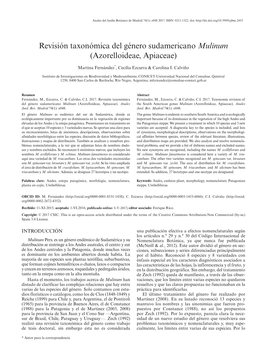 Revisión Taxonómica Del Género Sudamericano Mulinum (Azorelloideae, Apiaceae)