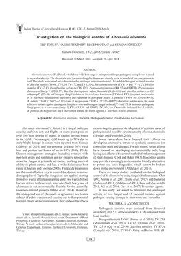 Investigation on the Biological Control of Alternaria Alternata