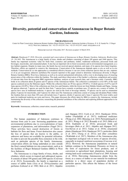 Diversity, Potential and Conservation of Annonaceae in Bogor Botanic Gardens, Indonesia