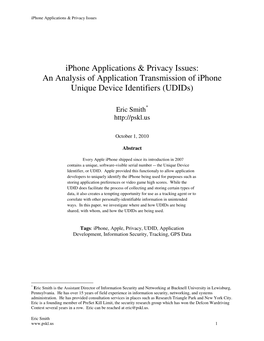 An Analysis of Application Transmission of Iphone Udids