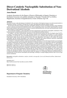 Direct Catalytic Nucleophilic Substitution of Non- Derivatized Alcohols