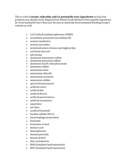 This Is a List of Unsafe, Unhealthy And/Or Potentially Toxic Ingredients in Food and Products You Should Avoid