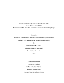 Risk Factors for Sexually Transmitted Infections and HIV in Men Who Have Sex with Men: Examination of a PSA Biomarker, Sexual Behaviors, and the Role of Body Image