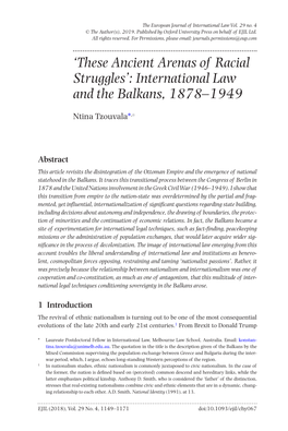 International Law and the Balkans, 1878–1949