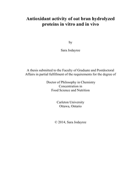 Antioxidant Activity of Oat Bran Hydrolyzed Proteins in Vitro and in Vivo