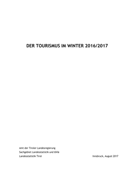 Der Tourismus Im Winter 2016/2017