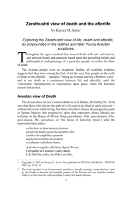 Zarathushti View of Death and the Afterlife by Kersey H