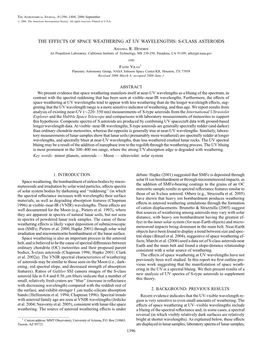 THE EFFECTS of SPACE WEATHERING at UV WAVELENGTHS: S-CLASS ASTEROIDS Amanda R