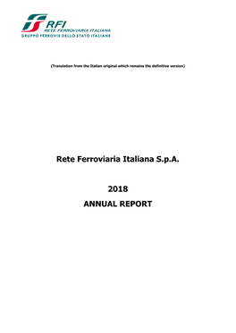 Rete Ferroviaria Italiana S.P.A. 2018 ANNUAL REPORT