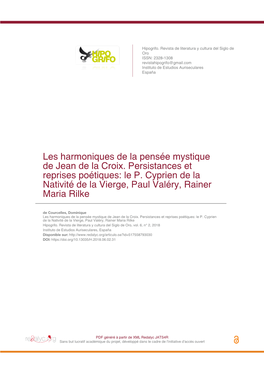 Les Harmoniques De La Pensée Mystique De Jean De La Croix