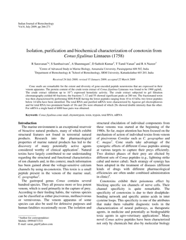 Isolation, Purification and Biochemical Characterization of Conotoxin from Conus Figulinus Linnaeus (1758)