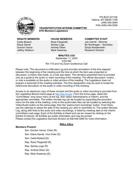 TRANSPORTATION INTERIM COMMITTEE 67Th Montana Legislature