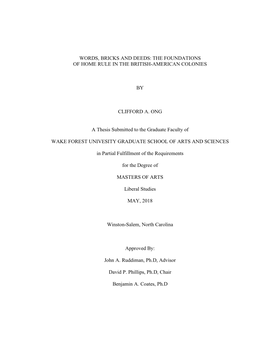 Words, Bricks and Deeds: the Foundations of Home Rule in the British-American Colonies