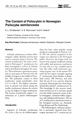 The Content of Psilocybin in Norwegian Psilocybe Semilanceata