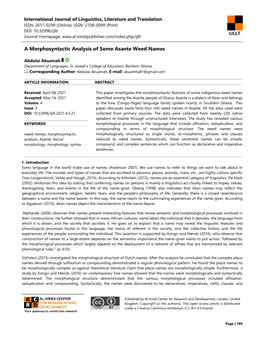A Morphosyntactic Analysis of Some Asante Weed Names