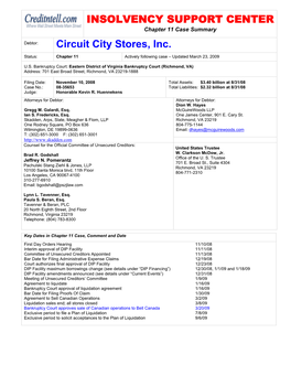 INSOLVENCY SUPPORT CENTER Circuit City Stores, Inc