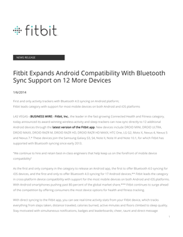 Fitbit Expands Android Compatibility with Bluetooth Sync Support on 12 More Devices