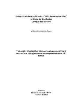 (Jim E Caramaschi. 1980) (Amphibia: Anura) No Estado De São Paulo