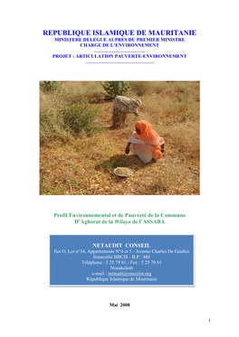 Profil Environnemental Et De Pauvreté De La Commune D'aghorat De La Wilaya De L'assaba