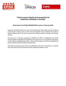 How to Ensure Dignity and Recognition for Healthcare Assistants in Europe”