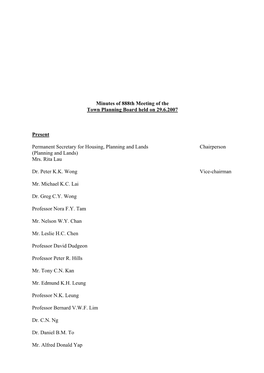 Minutes of 888Th Meeting of the Town Planning Board Held on 29.6.2007