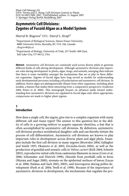 Asymmetric Cell Divisions: Zygotes of Fucoid Algae As a Model System