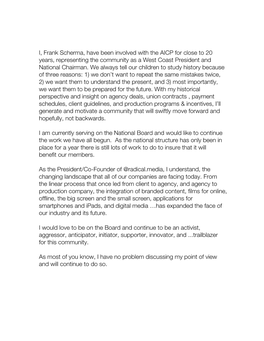 I, Frank Scherma, Have Been Involved with the AICP for Close to 20 Years, Representing the Community As a West Coast President and National Chairman