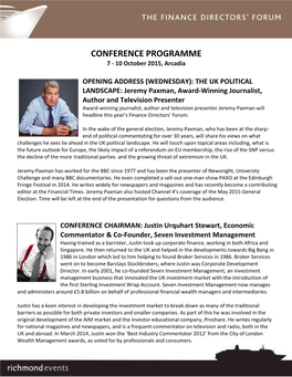 CONFERENCE PROGRAMME 7 - 10 October 2015, Arcadia