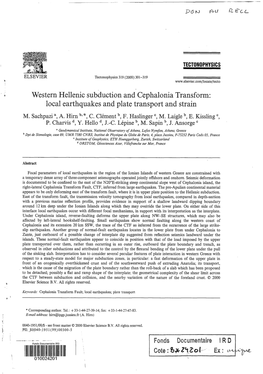 Western Hellenic Subduction and Cephalonia Transform: Local Earthquakes and Plate Transport and Strain C