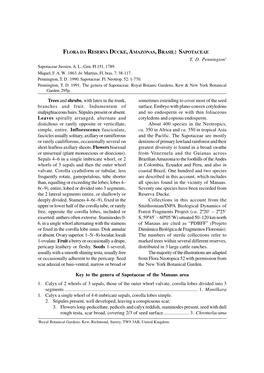 T. D. Pennington1 Trees and Shrubs, with Latex in the Trunk, Branches and Fruit. Indumentum of Malpighiaceous Hairs. Stipules Pr
