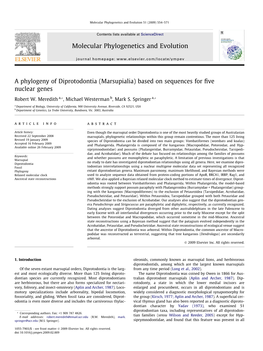 A Phylogeny of Diprotodontia (Marsupialia) Based on Sequences for ﬁve Nuclear Genes