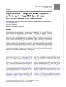 Impact of Land Use Changes and Habitat Fragmentation on the Eco-Epidemiology of Tick-Borne Diseases