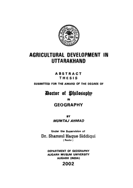 Agricultural Development in Uttarakhand