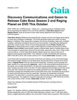 Discovery Communications and Gaiam to Release Cake Boss Season 2 and Raging Planet on DVD This October